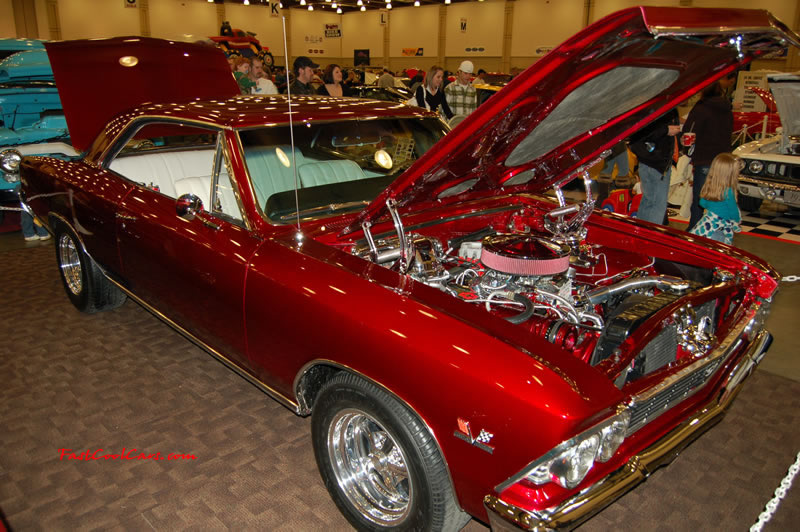 The 2009 World of Wheels Show in Chattanooga, Tennessee. On Jan. 9th,10, & 11th, Pictures by Ron Landry. What a fine example of a show car, this Chevrolet is stunning, look at the detail under the hood. Anodized aluminum AC compressor, wow.
