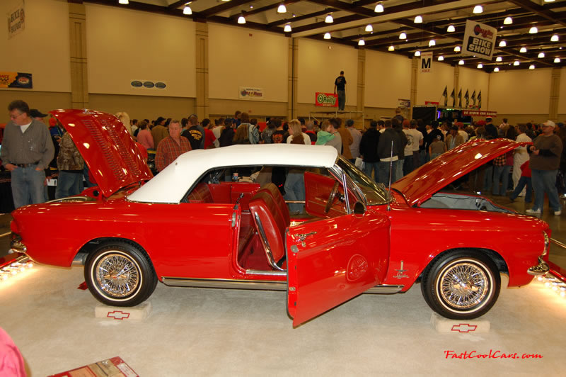 The 2009 World of Wheels Show in Chattanooga, Tennessee. On Jan. 9th,10, & 11th, Pictures by Ron Landry. Chevrolet Corvair convertible, with actual wire wheels.