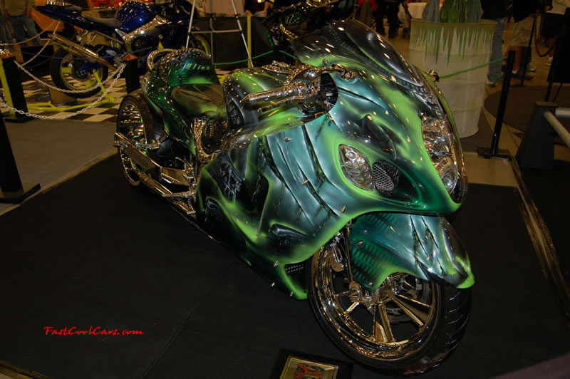 The 2009 World of Wheels Show in Chattanooga, Tennessee. On Jan. 9th,10, & 11th, Pictures by Ron Landry. This bike looks killer from any angle. Check out the custom paint job of "The Alien"