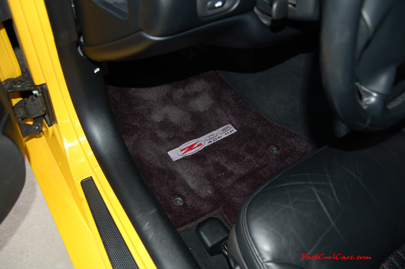 2002 Millennium Yellow Z06 Corvette - 405 HP Stock, at new home in Cleveland, Tennessee, with new embroidered Z06 405 HP logo floor mats