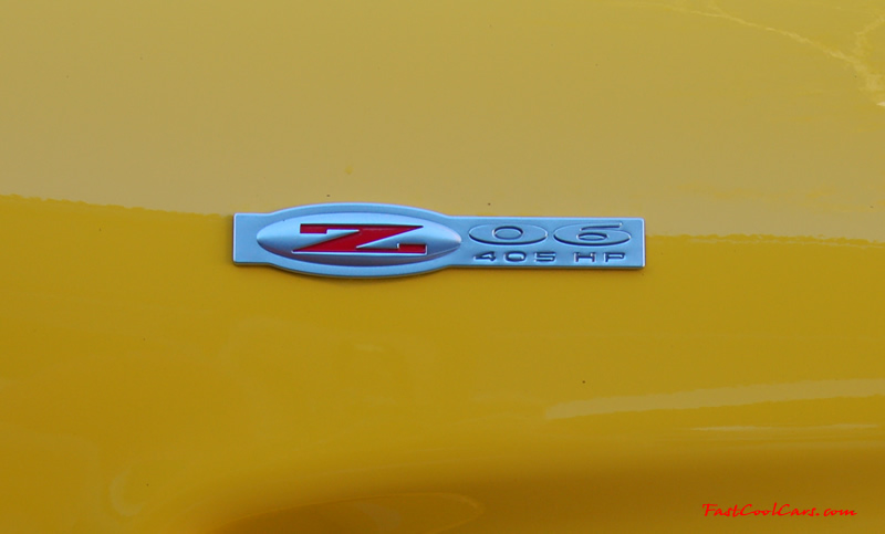 2002 Millennium Yellow Z06 Corvette - 405 HP Stock, fender badge, Z06 405 HP emblem.