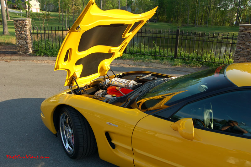 2002 Millennium Yellow supercharged & methanol injected Z06 Corvette, with many modifications, over 50 grand invested in the past 2+ years, for sale $38,000 what a deal. 555 HP | 565TQ - Polished blower. Custom painted Caravaggio hood underside too.