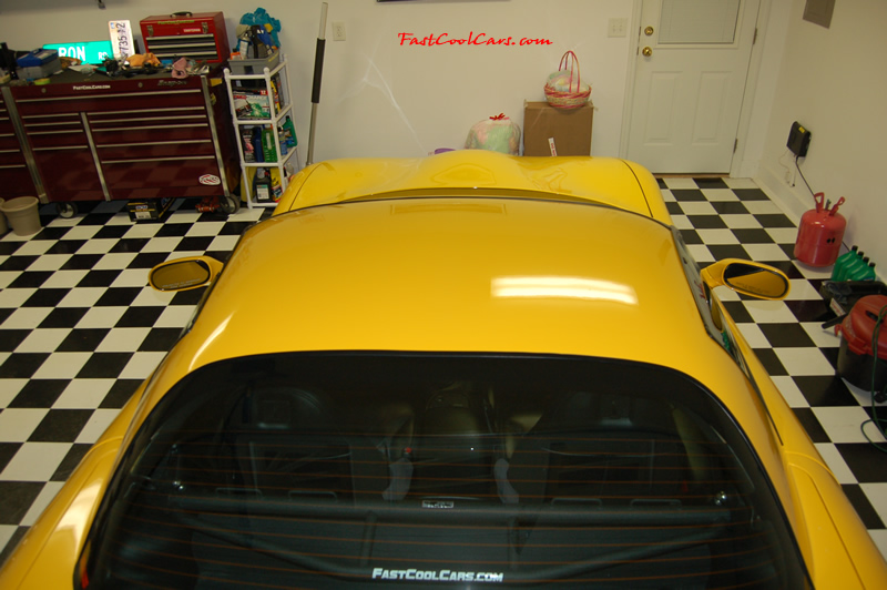 2002 Millennium Yellow supercharged & methanol injected Z06 Corvette, with many modifications, over 50 grand invested in the past 2+ years, for sale $38,000 what a deal. 555 HP | 565TQ - Polished blower. Caravaggio hood closed to see the rise in the middle section. Good shot of the hardbar inside through the rear window.