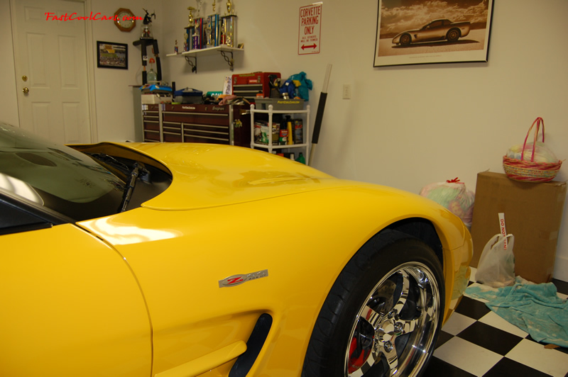 2002 Millennium Yellow supercharged & methanol injected Z06 Corvette, with many modifications, over 50 grand invested in the past 2+ years, for sale $38,000 what a deal. 555 HP | 565TQ - Polished blower. Z06 poster on the wall says..."Z06... Definition of overkill"