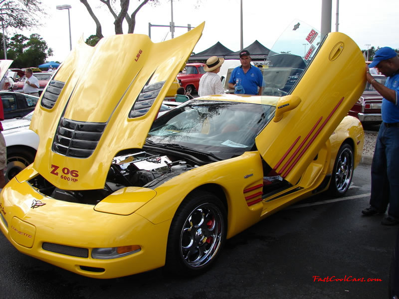 C5 Chevrolet Z06 Corvette 2001 - 2004, 385 to 405 horsepower, Aluminum block and heads LS6, all with 6 speeds.  America's sport car, with custom wheels, Millennium Yellow, mod red interior,  custom opening doors, and 600 Horsepower.
