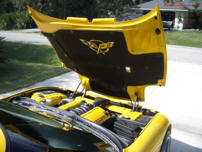 C5 Chevrolet Z06 Corvette 2001 - 2004, 385 to 405 horsepower, Aluminum block and heads LS6, all with 6 speeds.  America's sport car in Millennium Yellow, with awesome aftermarket hood, and CCW SP500 polished aluminum wheels.