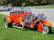 Custom T-bucket Trike V8 Chevy Custom Stroker Engine Harley Front End ~ Crazy Horse Real Fire Paint ~ 1st Place Show Winner.