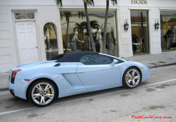 Very Fast Cool Exotic Supercar, baby blue Lambo convertible