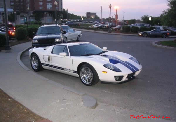 Very Fast Cool Exotic Supercar, white with blue striped Ford GT 40.