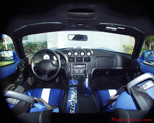 1996 Dodge Viper GTS - With custom Vezano blue and white striped seats with the viper logo embroidered in leather.