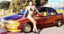 Lowriders that have been lowered, dropped, slammed, and scraping. Pretty lady.