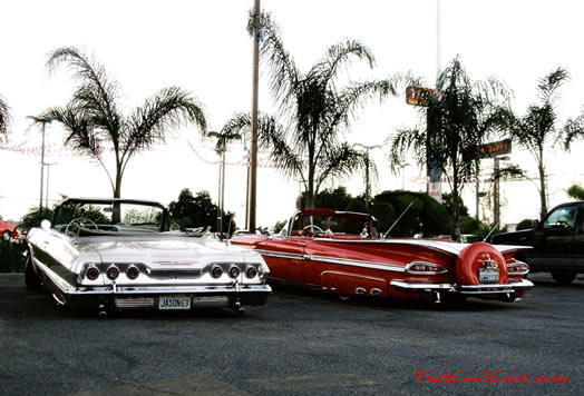 Lowriders that have been lowered, dropped, slammed, and scraping, using many different modifications. Classics.