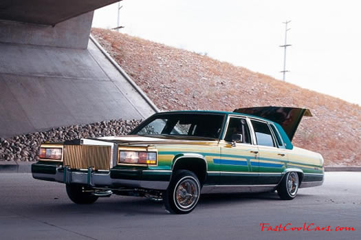Lowriders that have been lowered, dropped, slammed, and scraping, using many different modifications. Cadillac