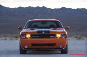 New Dodge Challenger, 6.1 V8 Hemi, 425 crank horsepower, 420 crank foot pounds of torque. SRT8, great looking front stance