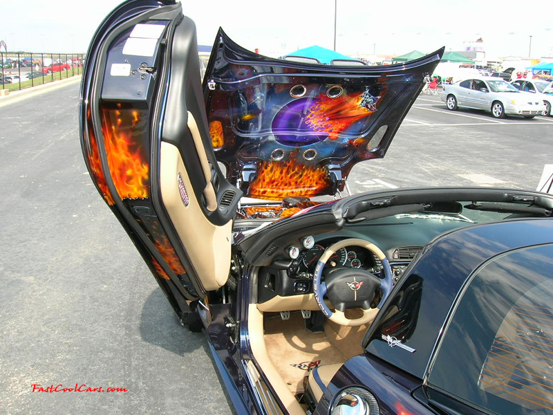 Nopi Nationals - Motorsports Supershow 2005, very cool flame paint job on this Chevy Corvette, look at the detail and flames on the bottom of the gull winged doors.