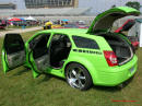 Nopi Nationals - Motorsports Supershow 2005, Dodge Magnum, in lime green, with black racing stripes, and chrome wheels, lowrider. Pimp My Ride, Pimped out.