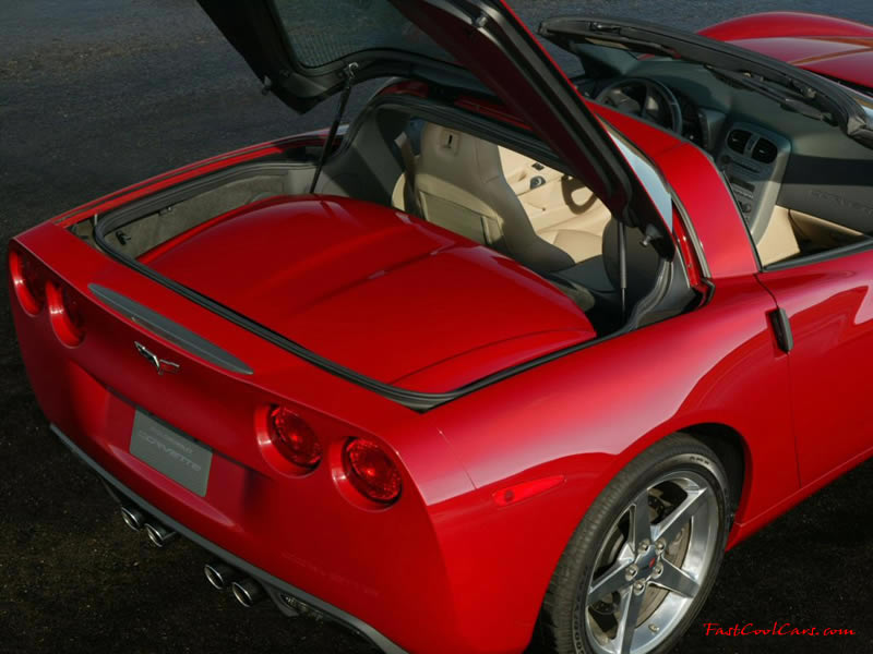 C6 Corvette inside rear hatch with roof off in trunk